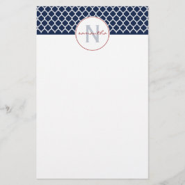 Marinblå Quatrefoil Monogram Brevpapper