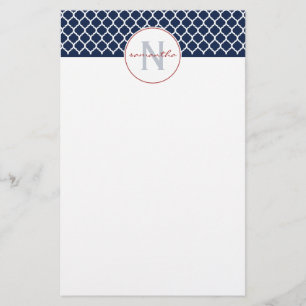 Marinblå Quatrefoil Monogram Brevpapper