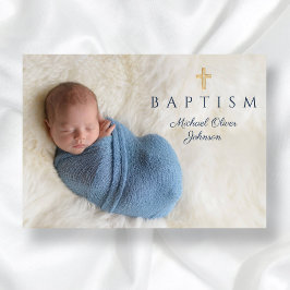 Marinblå religiöst kors pojke dop foto inbjudningar