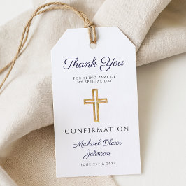 Marinblå Religiöst Kors Pojke Konfirmation Presentetikett