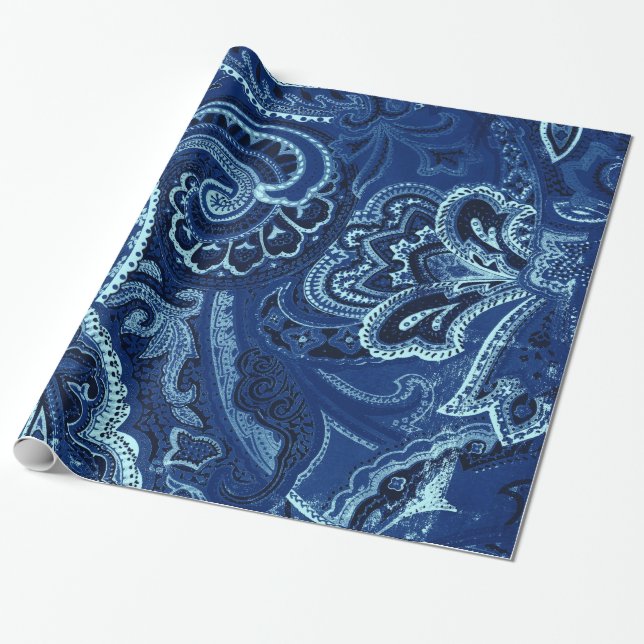 Marinblå Retro Paisley Bandanna/Bandana Presentpapper (Utrullad)