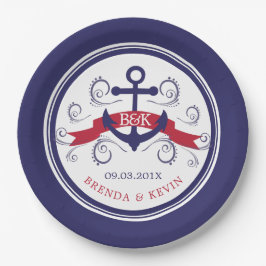 Marinblå & Röd Marinbåt Ankare Med Banner