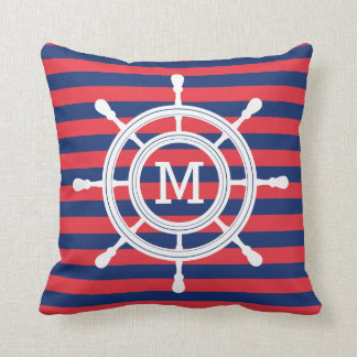 Marinblå & röd randroderMonogram Kudde
