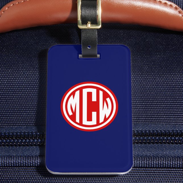Marinblå Röd Vit Cirkel Monogram Gör-det-själv Bak Bagagebricka (Skapare uppladdad)