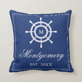 Marinblå roderMonogram & efternamn Kudde