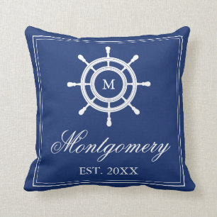 Marinblå roderMonogram & efternamn Kudde