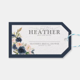 Marinblå Rosa Blommig Bröllopsdusch utan omslag Presentetikett
