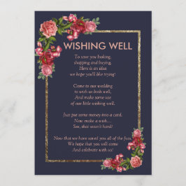 Marinblå Rosa Blommig Guldönskebrunn Inbjudningar