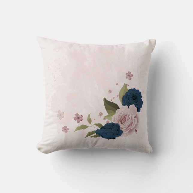 marinblå rosa blommor kudde (Framsida)