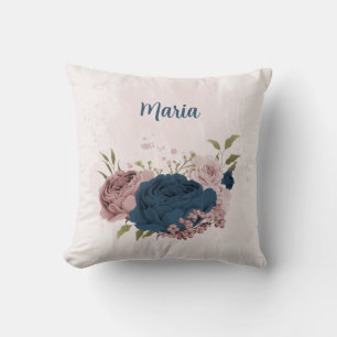 marinblå rosa blommor kudde