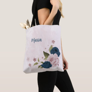 marinblå rosa blommor tygkasse