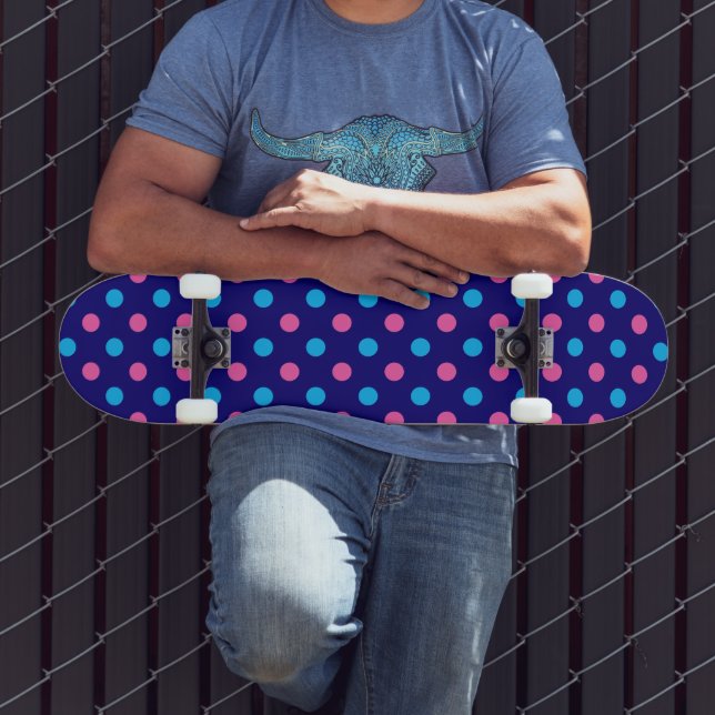 Marinblå Rosa Cyan Prickmönster Mini Skateboard Bräda 18,5 Cm (Utomhus 3)
