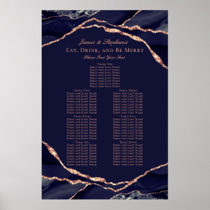 Marinblå Rosa Guld Agat Bröllops Placeringsplan Poster