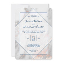 Marinblå rosa guld- elegant bröllop för vitmarmor