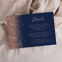 Marinblå Rosa Guld Glitter Kant Bröllopsdetaljer Tilläggskort
