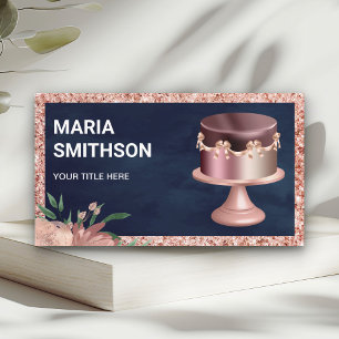 Marinblå Rosa Guld Glitter Tårta Bagare Visitkort