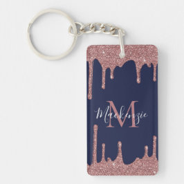 Marinblå Rosa Guld Glitterdroppar Monogram Foto