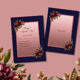 Marinblå Rosa Guld Script Burgunder Blommig Bröllo OSA Kort