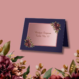 Marinblå Rosa Guld skrift  rosa Blommig Gästkort Tack Kort