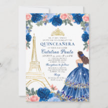 marinblå Rosa Guld Tiara Paris Quinceañera