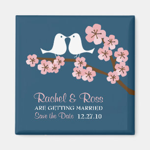 Marinblå & rosa körsbärsröd blommarvår bröll magnet