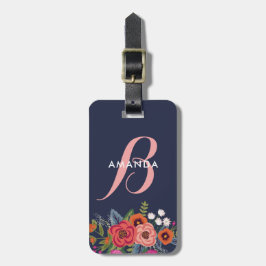 Marinblå & rosa Monogram Boho för blom- bukett - Bagagebricka