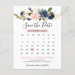Marinblå Rosa Ros Kalender Spara Datumet Meddelande Vykort