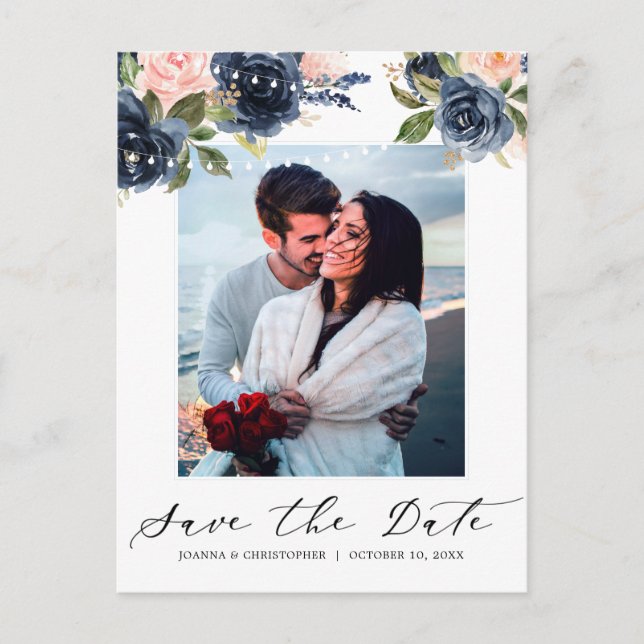 Marinblå rosafärgade rossträngljus Foto Meddelande Vykort (Framsida)