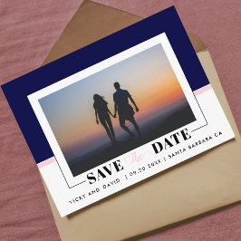 Marinblå, rosafärgade wedding Save the Date-foto Vykort