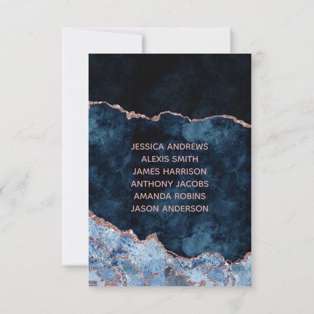 Marinblå Roséguld Agat Bordskort Platssättning (Baksida)