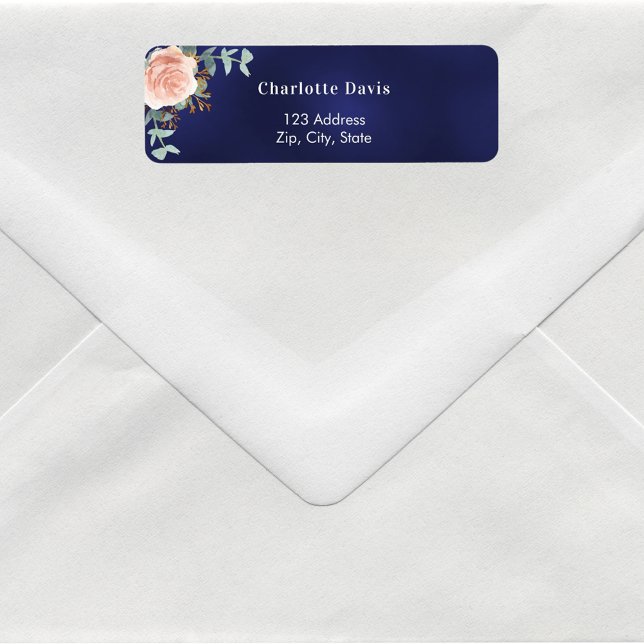 Marinblå roséguld blommig returadress  returadress etikett (Skapare uppladdad)