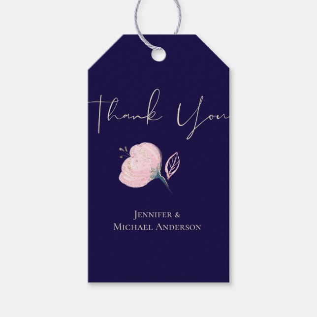 Marinblå Roséguld Rosa Bröllopsbudget Presentetikett (Framsidan)