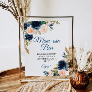 Marinblå & Rosenskär Blommig Dusch Momosa Barskylt Poster