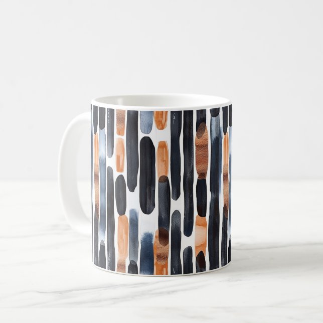 Marinblå Rostorange Ränder Kaffemugg (Framsida vänster)