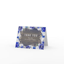 Marinblå Rustik Blommig Bröllop Tackkort