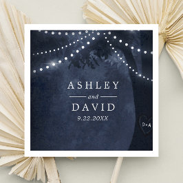 Marinblå Rustika Trädljus Initialer Bröllop Pappersservett