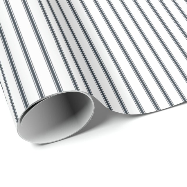 Marinblå Rustika Tunna Ticking Ränder Presentpapper (Rullad Hörn)