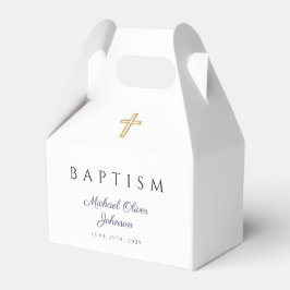Marinblå Script Religiöst Kors Pojke Dop  Presentaskar