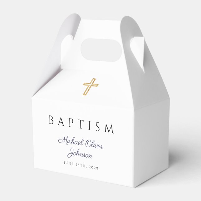 Marinblå Script Religiöst Kors Pojke Dop  Presentaskar (Baksidan Sidan)