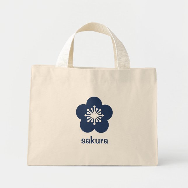 Marinblå Silhuett av Sakura Blossom Mini Tygkasse (Framsidan)