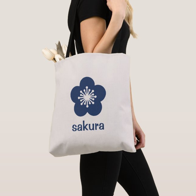 Marinblå Silhuett av Sakura Blossom - Neutral Tygkasse (Närbild)