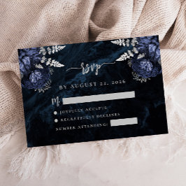 Marinblå Silver Blommig Agat Skrift Bröllop RSVP Tilläggskort