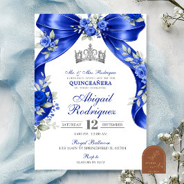 Marinblå Silver Coquette Quinceanera Inbjudningar