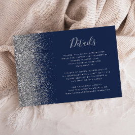 Marinblå Silver Glitter Kant Bröllopsdetaljer Tilläggskort