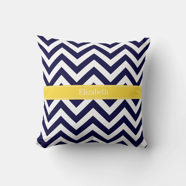 Marinblå Stor Chevron Päron Namn Monogram Kudde (Framsida)