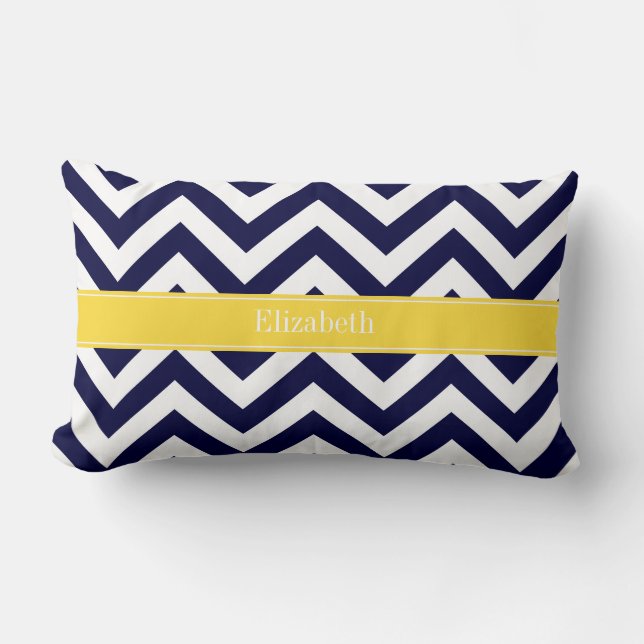 Marinblå Stor Chevron Päron Namn Monogram Lumbarkudde (Framsida)