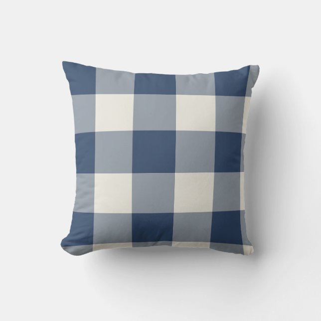Marinblå stor rutig Gingham Kudde (Framsida)
