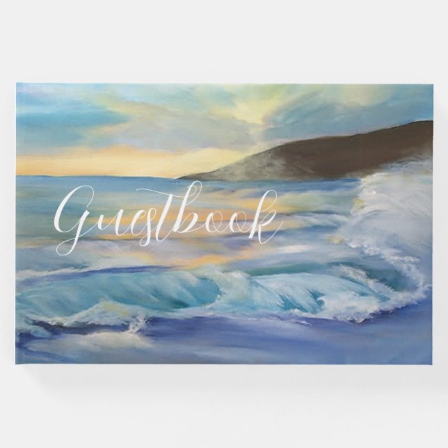 Marinblå strand solnedgång gästböcker (Framsida)