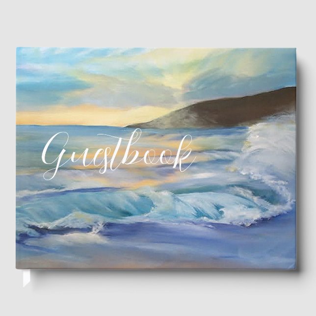 Marinblå strand solnedgång gästböcker (Framsida)