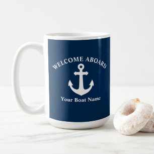 Marinblå Välkommen Ombord Båt Namn Marin Ankarbild Kaffemugg